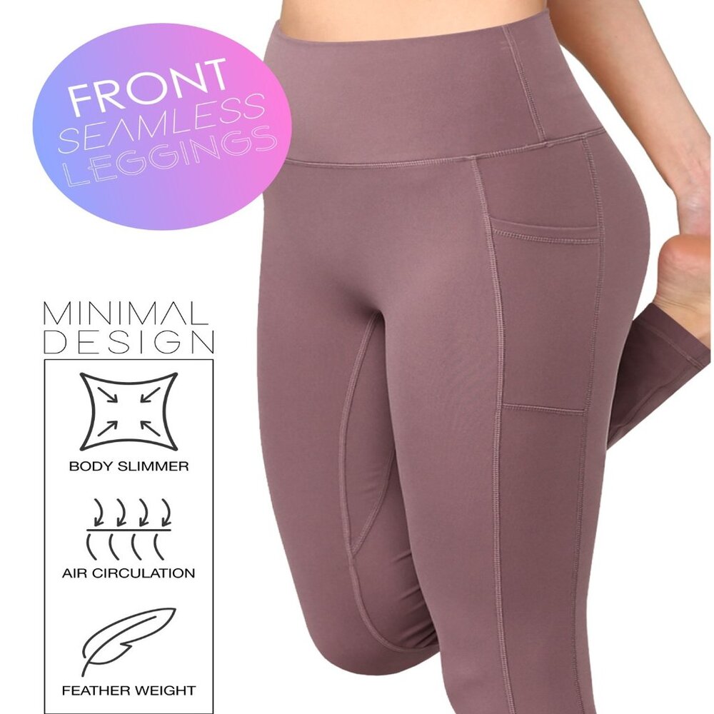 Women's Peached Seamless Front Pockets Yoga Leggings Size S-XL Color Dusty Red